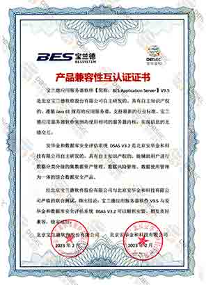 數據庫安全評估系統 DSAS V3.2_寶蘭德應用服務器軟件V9.5-產品兼容性互認證證書證明